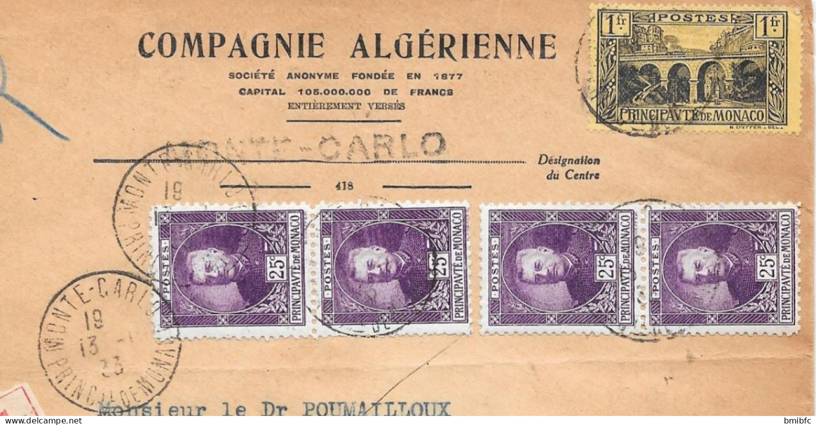 Principauté De Monaco  Sur Lettre Recommandée 1933 - Lettres & Documents