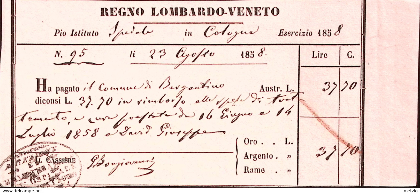1858-LOMBARDO VENETO Ricevimento Uta Rilasciata A Cologne (23.8.58) - Lombardo-Vénétie