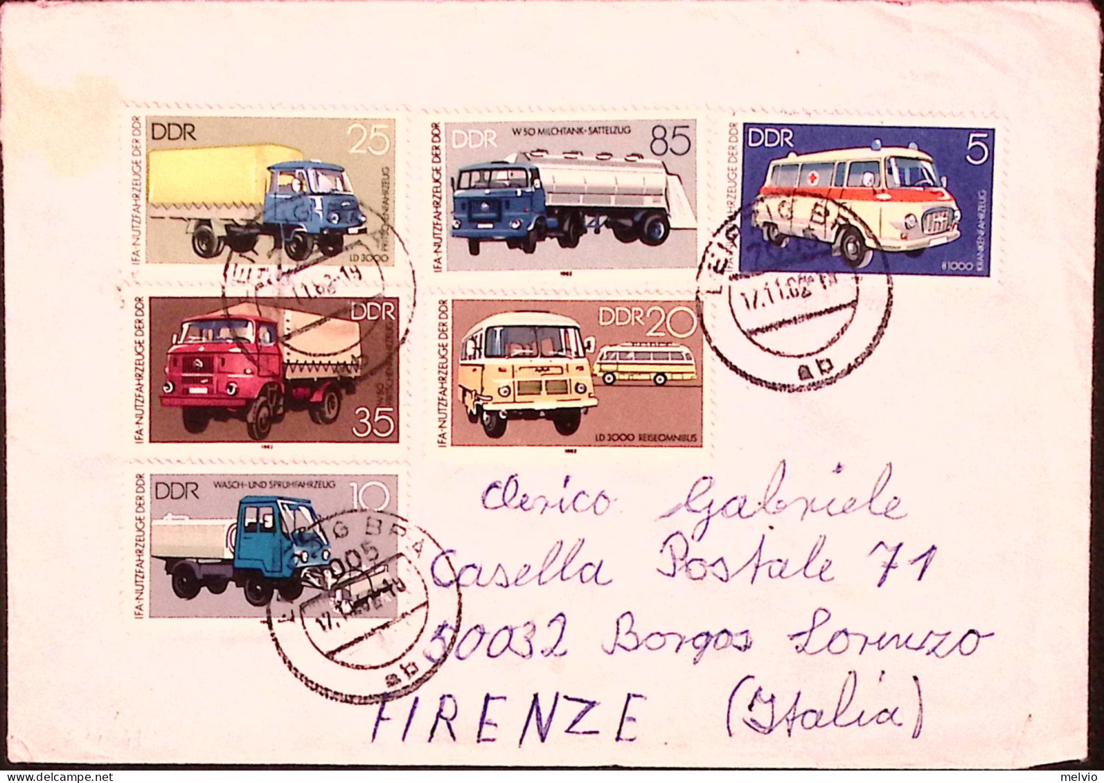 1982-GERMANIA DDR . Veicoli Di Servizio Serie Cpl. (2744/9) Su Busta Viaggiata P - Brieven En Documenten