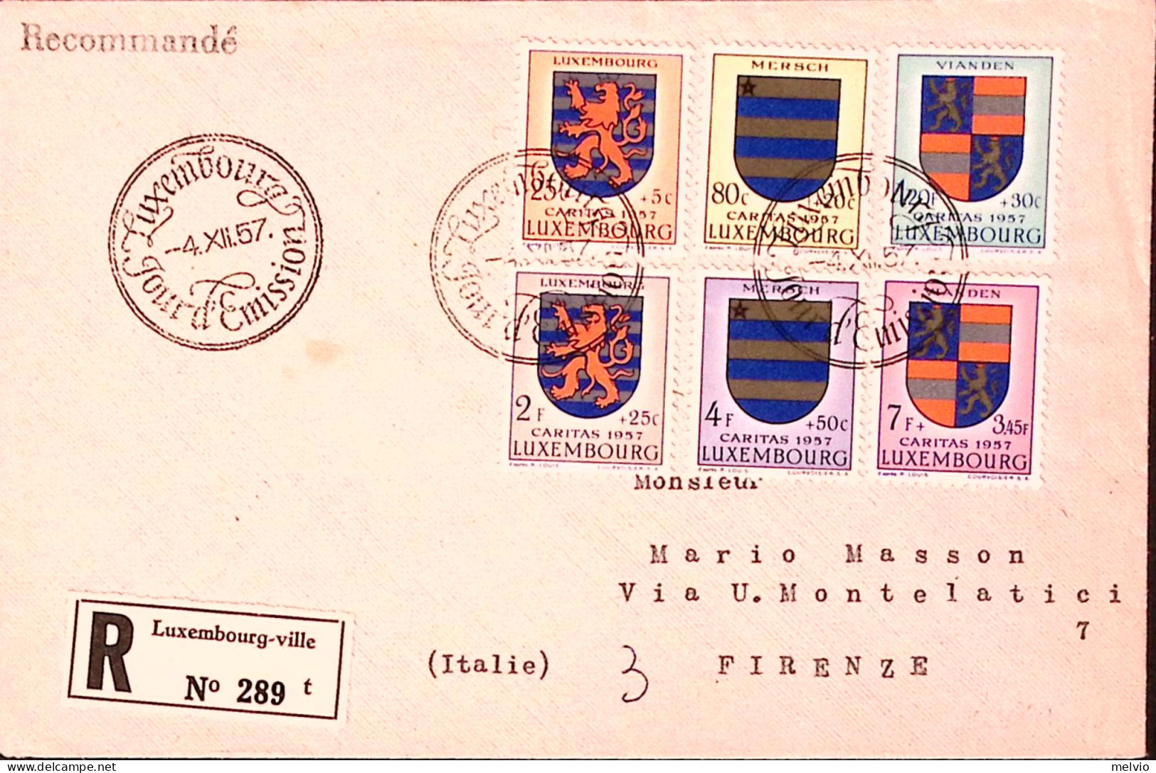 1957-LUSSEMBURGO Pro Infanzia, Stemmi 2, Serie Cpl. (534/9) Su Fdc - FDC