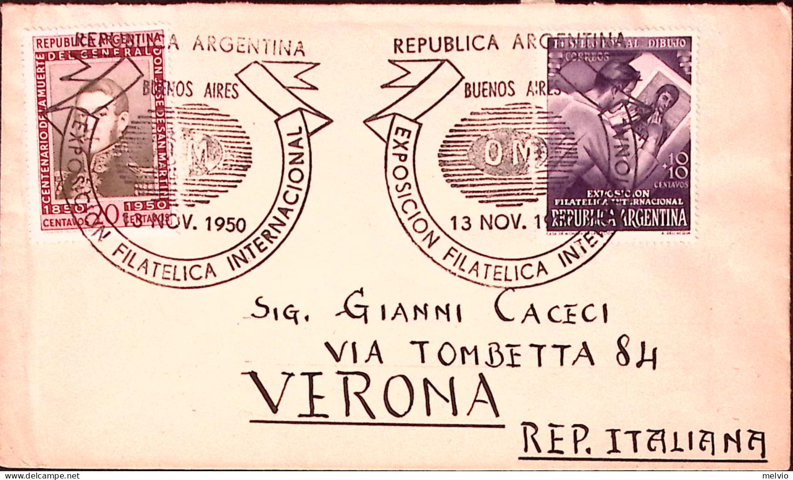 1950-Argentina Esposizione Filatelica (510) Su Fdc Viaggiata Per L'Italia - FDC