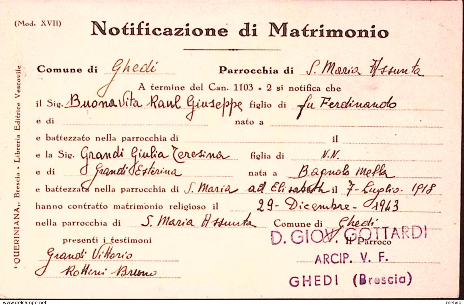 1944-RECAPITO AUTORIZZATO Sopr.FASCETTO C.10 Come Francobollo Ordinario Su Carto - Marcophilie