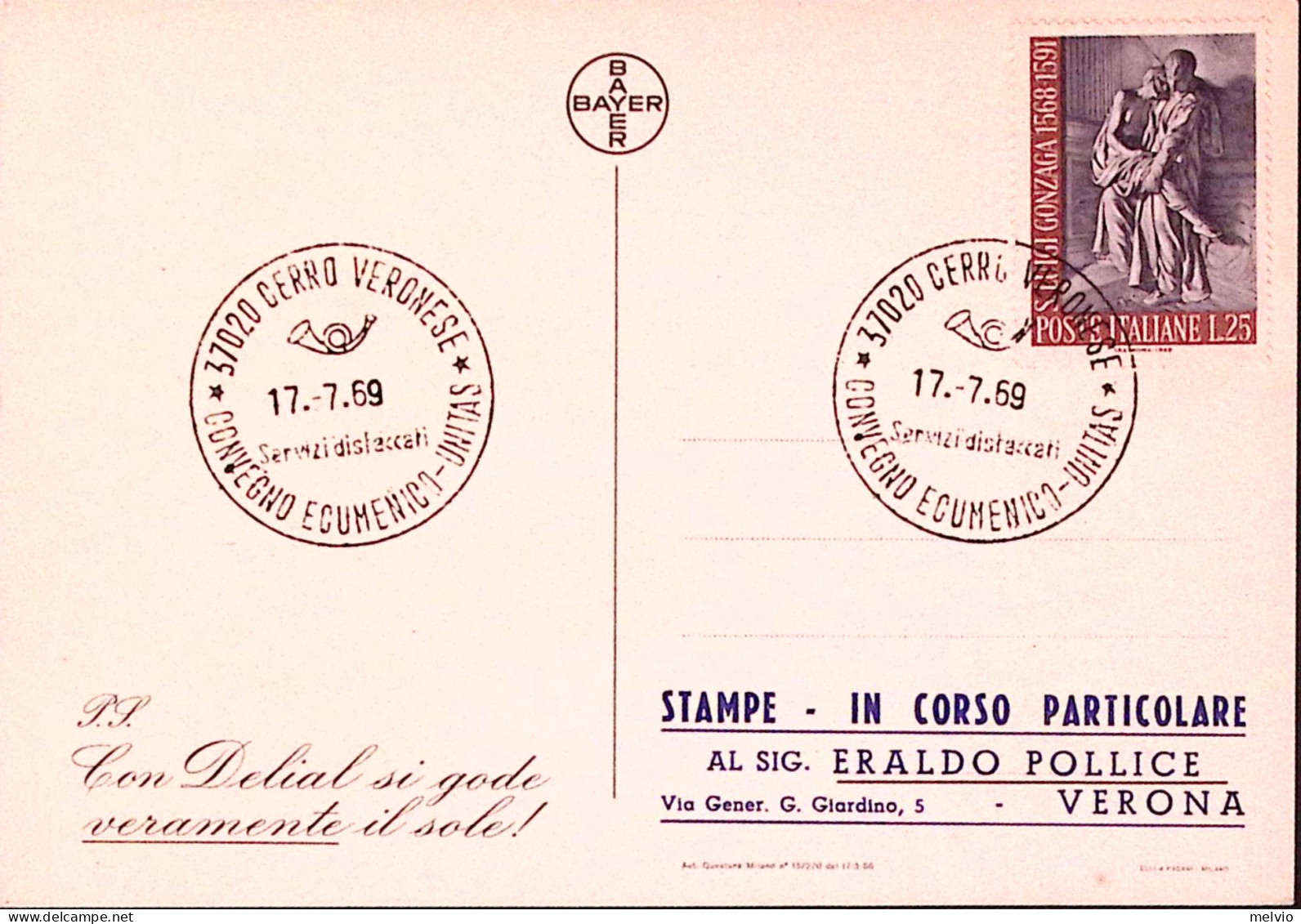 1969-CONVEGNO ECUMENICO-UNITAS/Cerro Veronese Ann.spec.(17.7) Su Cartolina Pubbl - Werbepostkarten