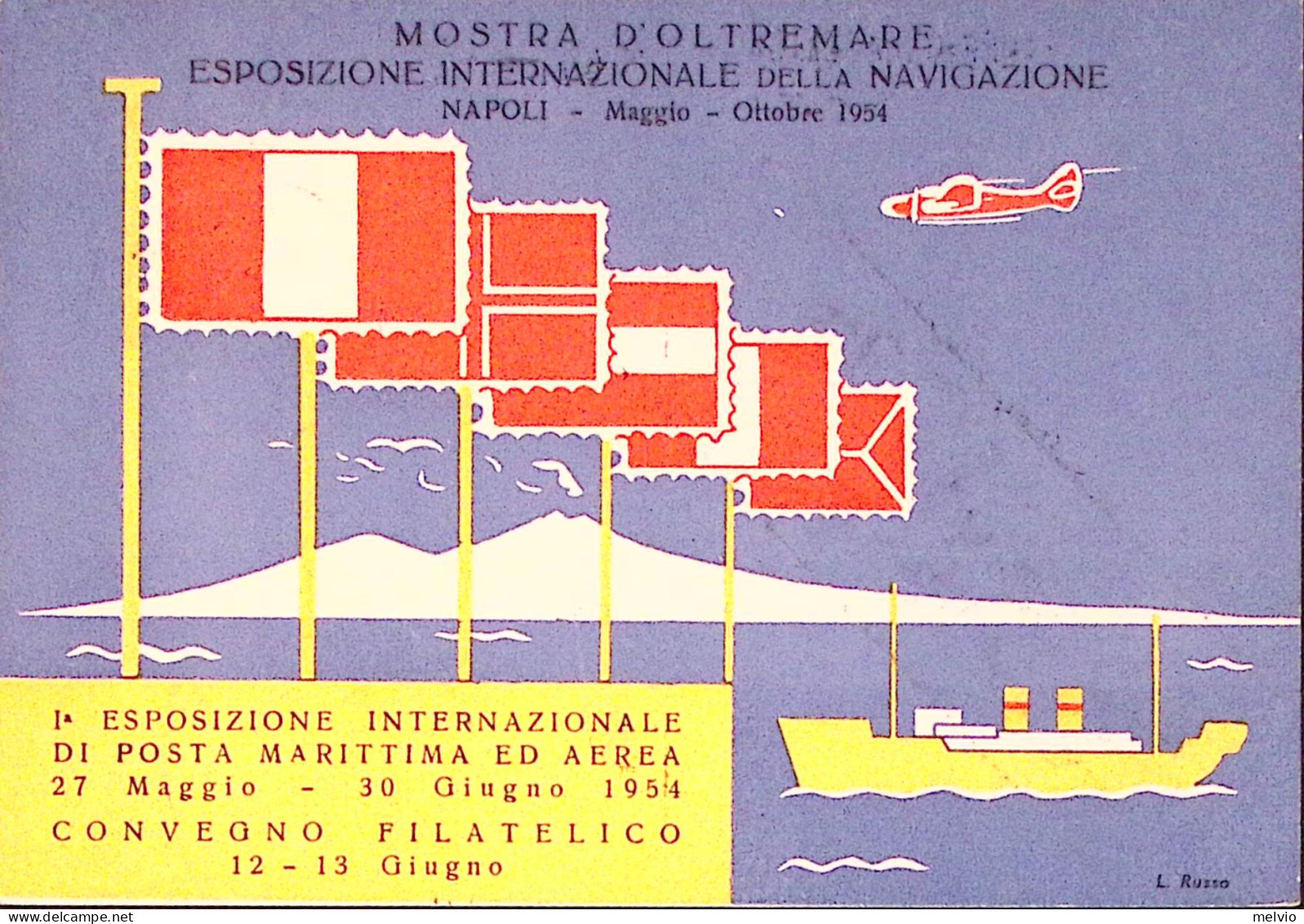 1954-ESPOSIZIONE Posta MARITTIMA Timbro Speciale Napoli (23.6.54) Su Cartolina M - Manifestations