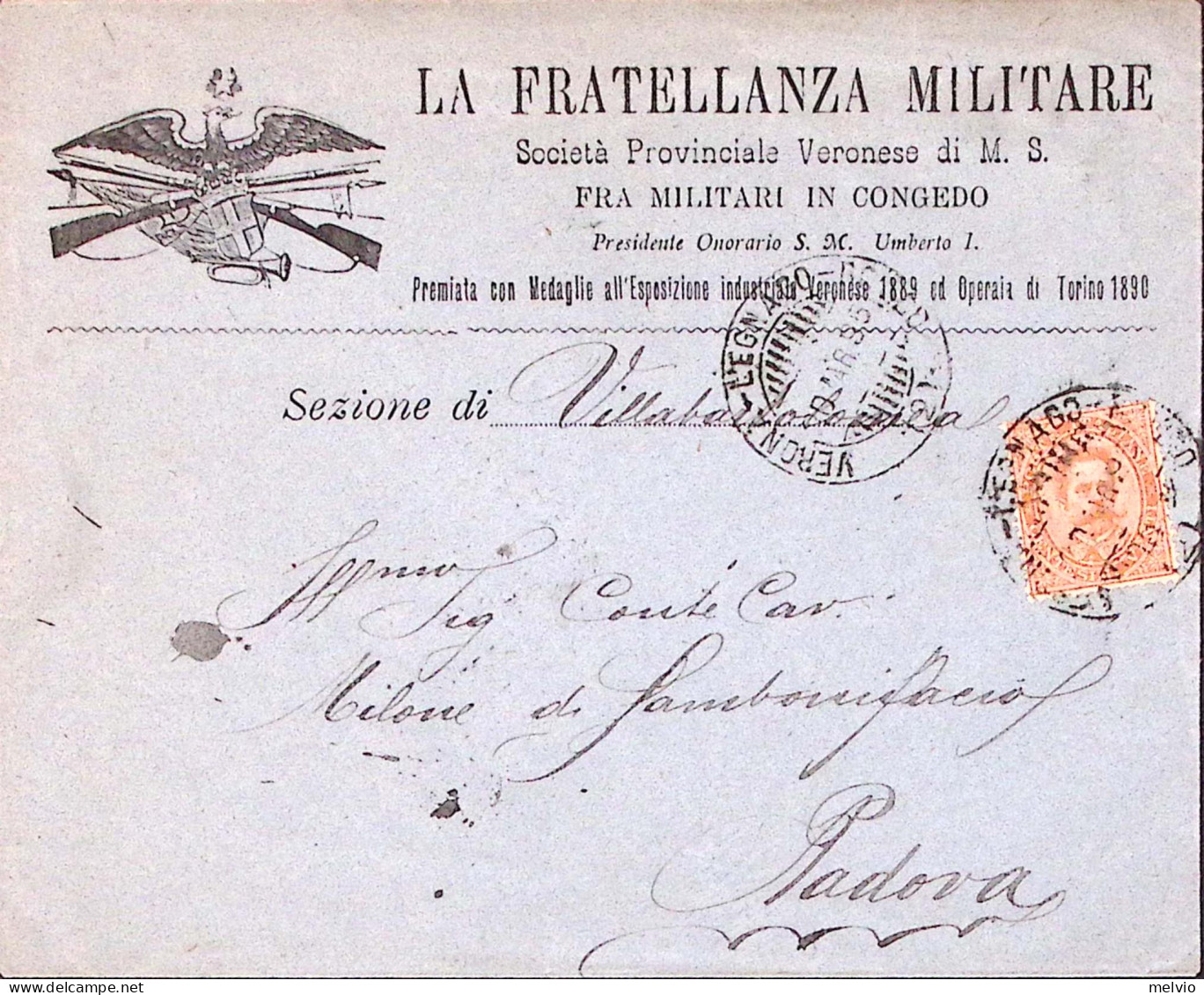 1895-VERONA-LEGNAGO-ROVIGO/(2) Su Busta (29.3) Con Intestazione La Fratellanza M - Marcophilie