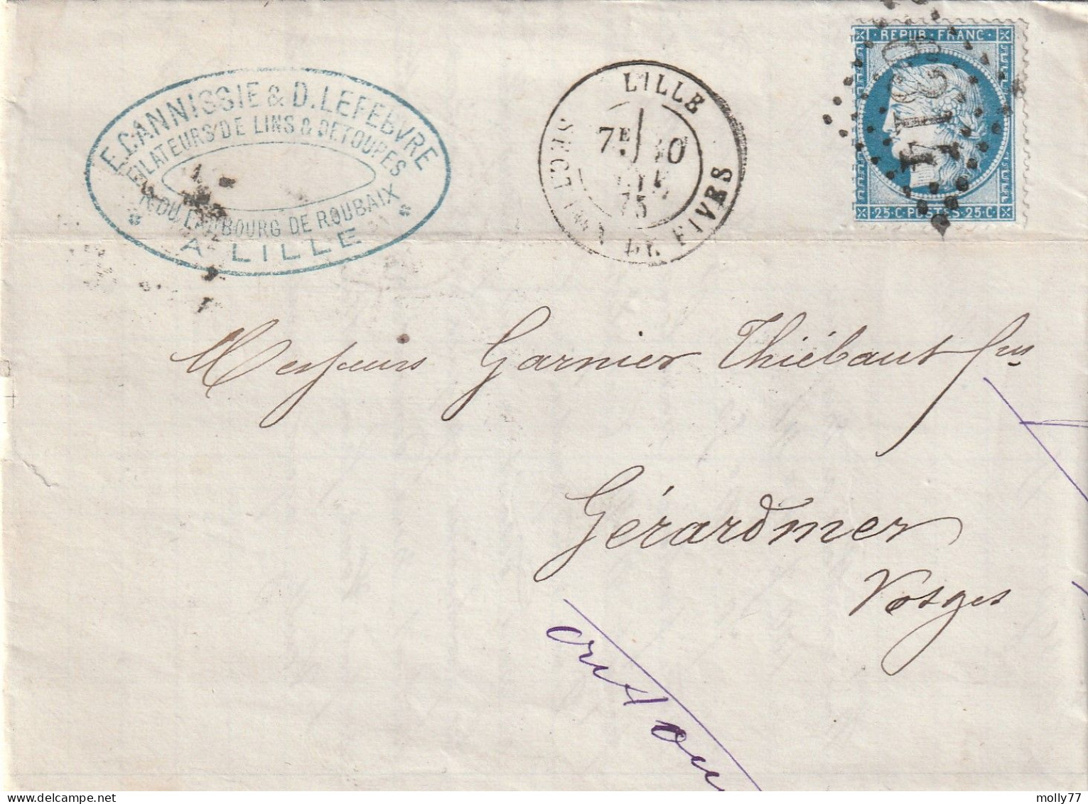 Lettre De Lille à Gérardmer LAC - 1849-1876: Période Classique