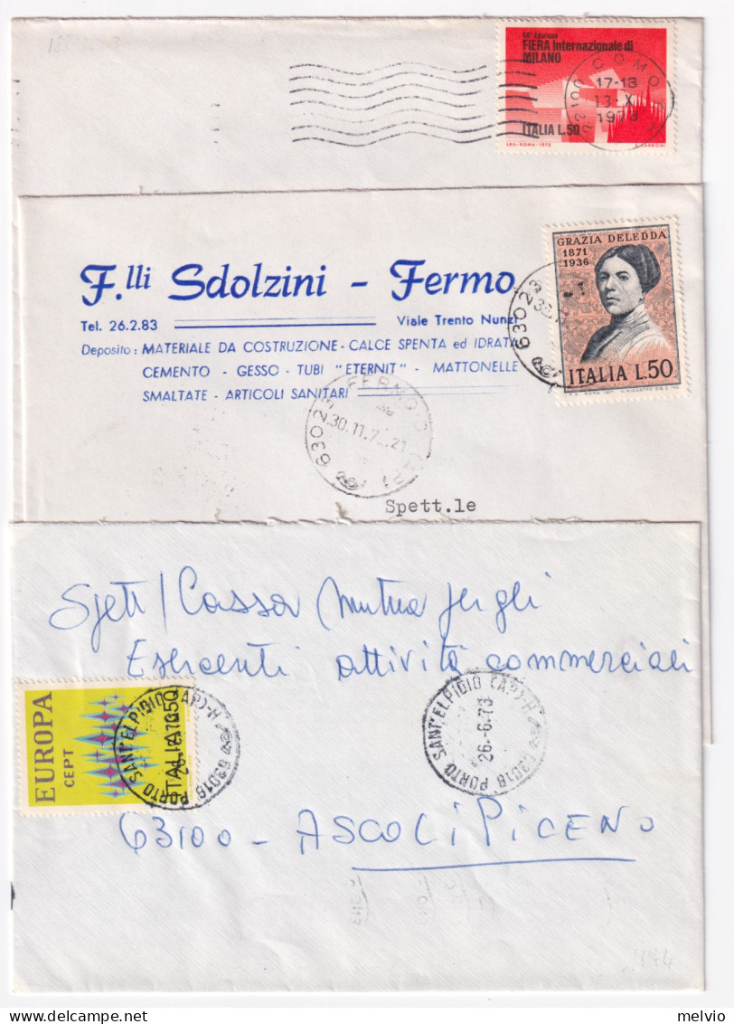 1971-DELEDDA, RISPARMIO POSTALE, VERGA, FIERA MILANO E EUROPA1972 Isolati Su 5 B - 1971-80: Marcophilie