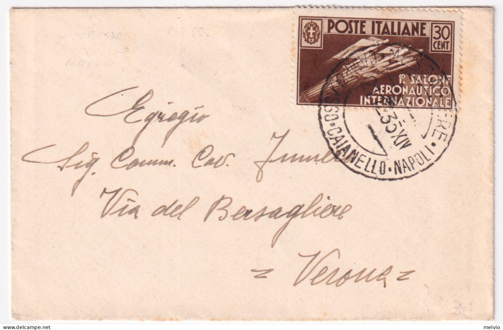 1935-SALONE AERONAUTICO C.30 (385) Isolato Su Biglietto Visita Ann. Messaggere C - Marcophilia