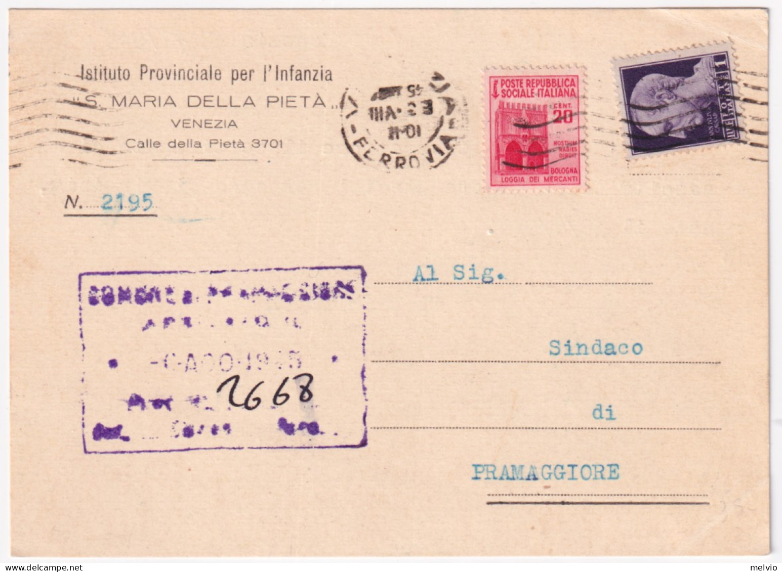 1945-Monumenti C.20 + Imperiale Senza Fasci Lire 1 (504+531) Su Cartolina Verona - Marcophilia