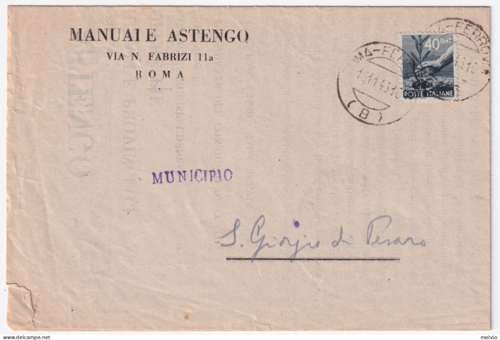 1945-Democratica C.40 (546) Isolato Su Piego Roma (16.11) - Marcophilie
