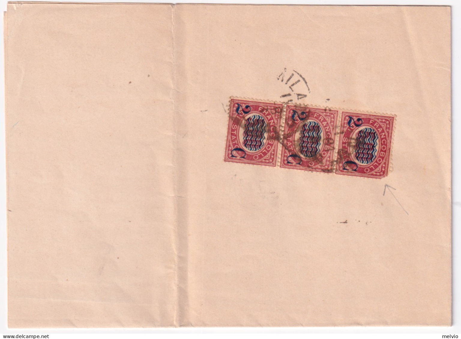 1881-SERVIZI Sopr. Striscia 3 C.2/5,00 (35 Uno Difett.) Su Stampe Milano (11.3) - Marcophilia