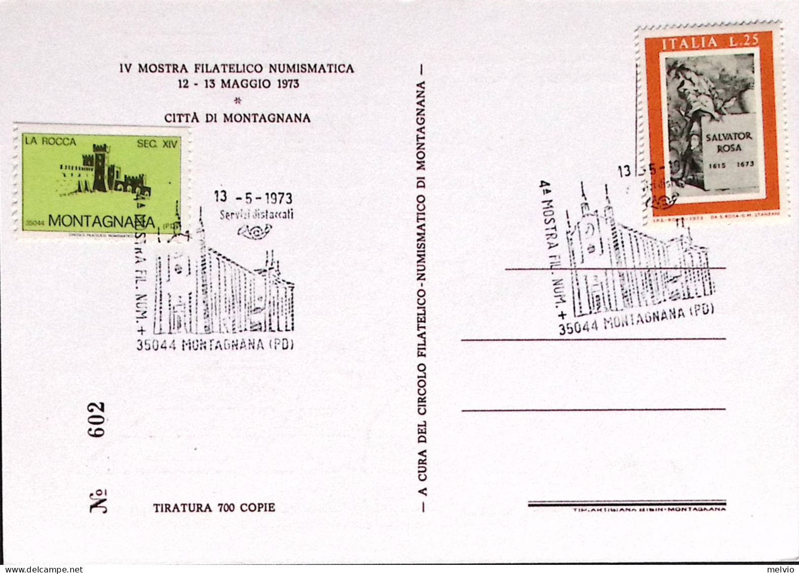 1973-MONTAGNANA 4 MOSTRA FIL. NUM. (13.5) Annullo Speciale Cartolina - 1971-80: Marcophilie