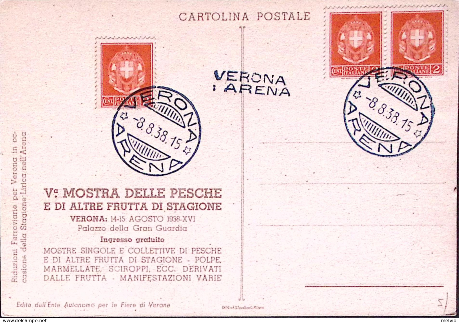 1938-VERONA ARENA C.2 E Lineare (8.8) Su Cartolina - Musik