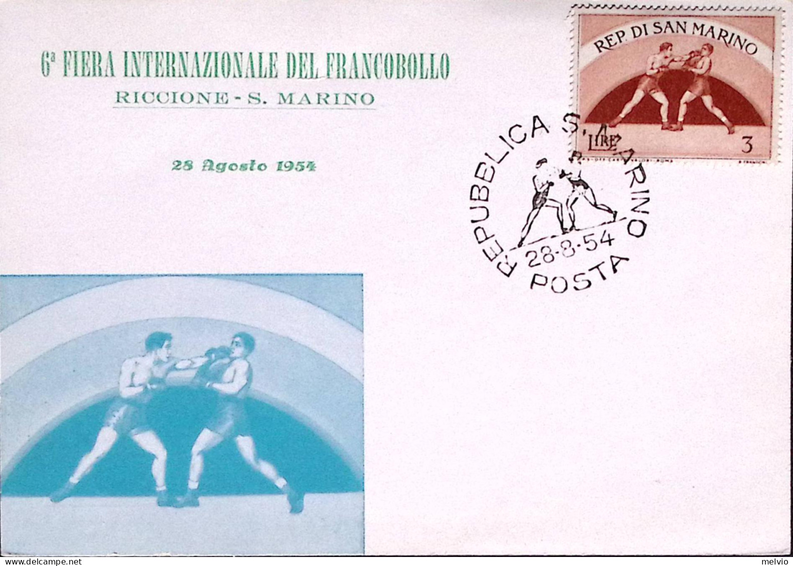 1954-SAN MARINO/BOXE Annullo Speciale (28.8) Su Cartolina Ufficiale Fdc - FDC