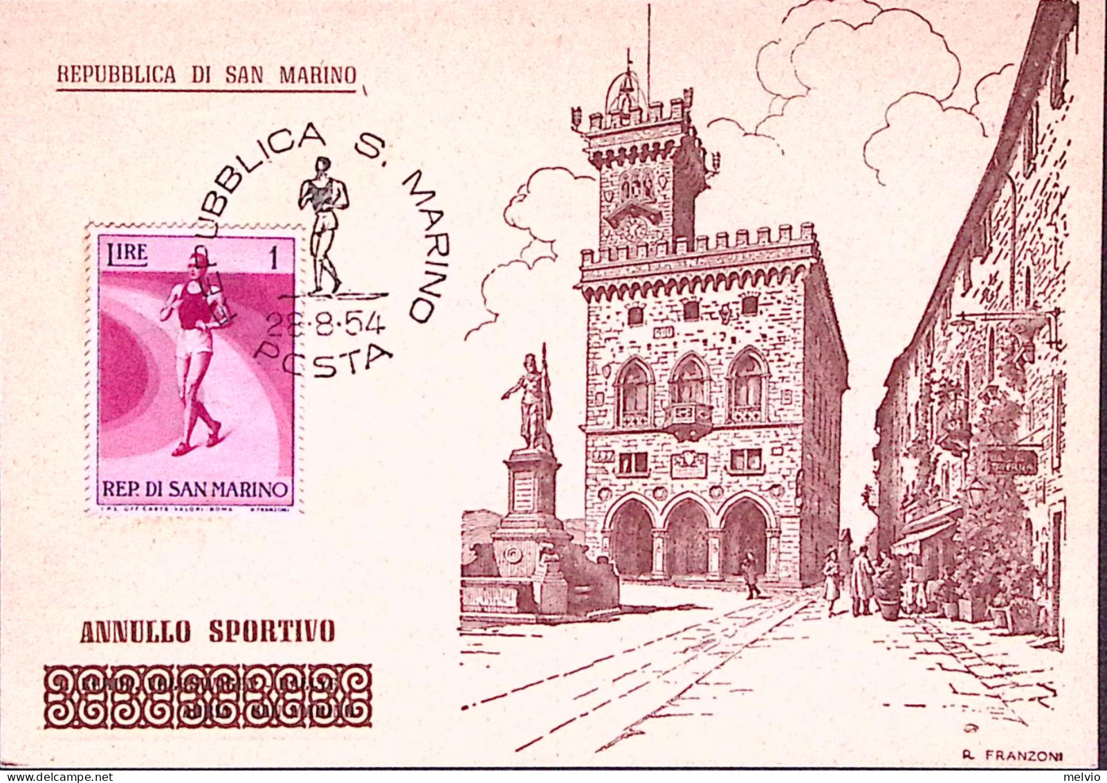 1954-SAN MARINO/PODISMO Annullo Speciale (28.8) Su Cartolina Ufficiale Fdc - FDC