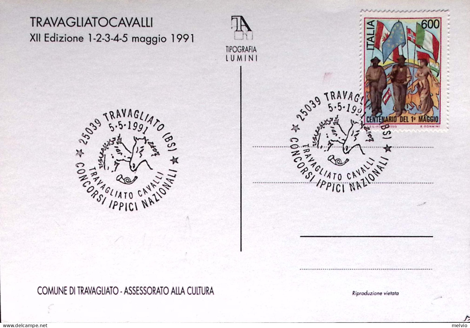 1991-TRAVAGLIATO CAVALLI, Annullo Speciale (5.5) Su Cartolina Ufficiale - 1991-00: Poststempel