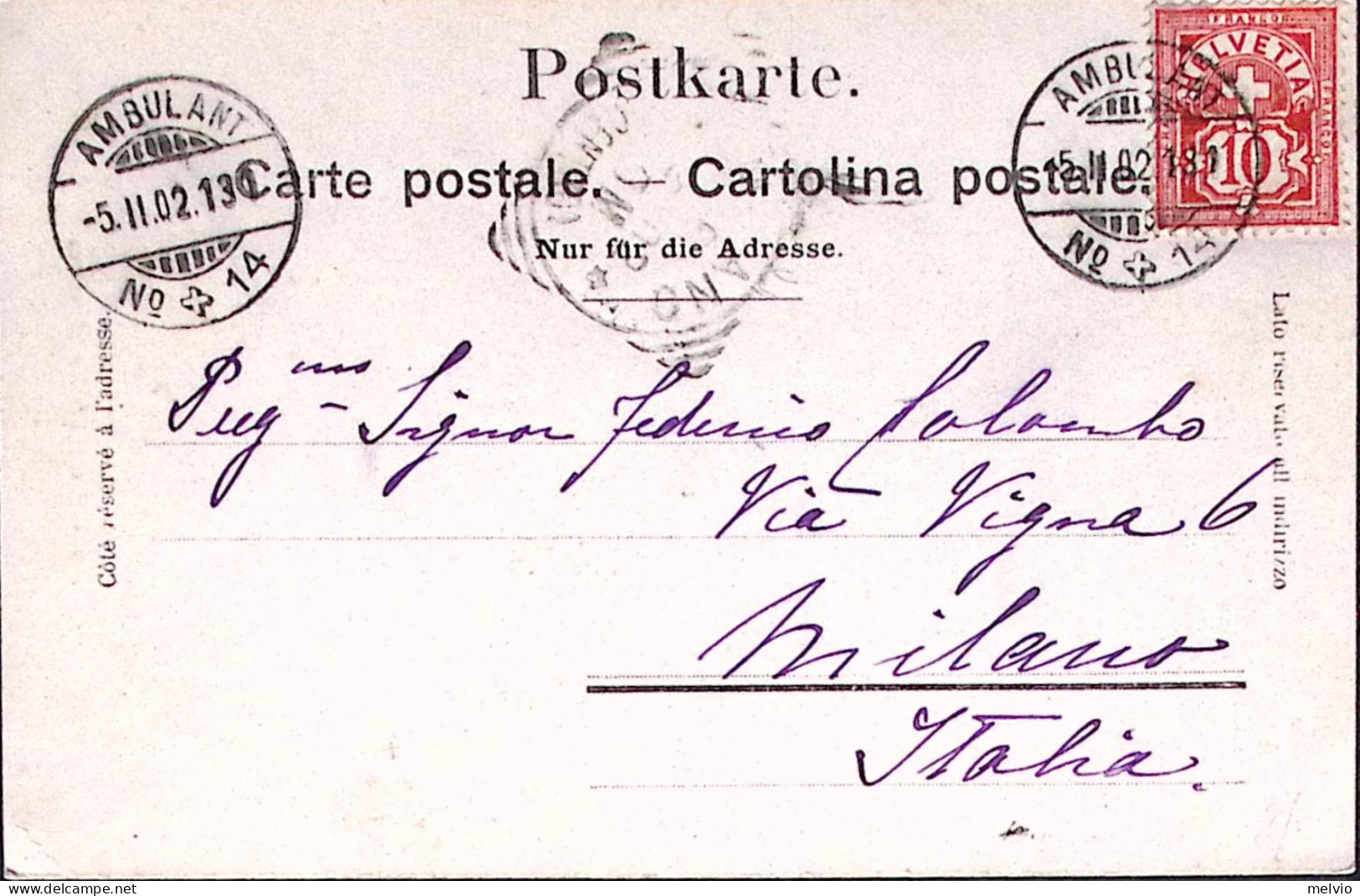 1902-Svizzera SUISSE Bern Historique Museum Viaggiata Ambulante/N 14 (5.11) Per  - Postmark Collection