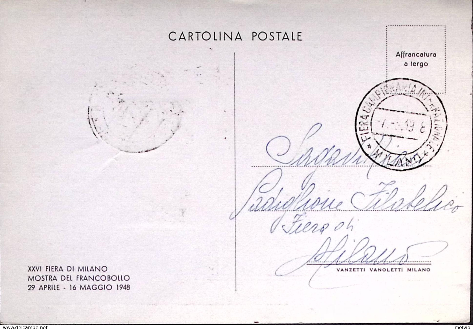 1948-MILANO FIERA CAMPIONARIA INTERNAZIONALE Annullo Speciale (3.6) Su Cartolina - Expositions