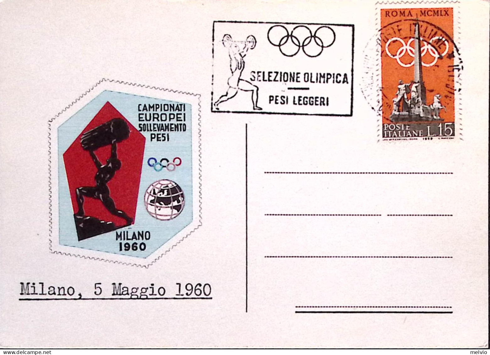 1960-MILANO SELEZIONE OLIMPICA/PESI LEGGERI Annullo Speciale(5.5) Su Cartolina U - Haltérophilie
