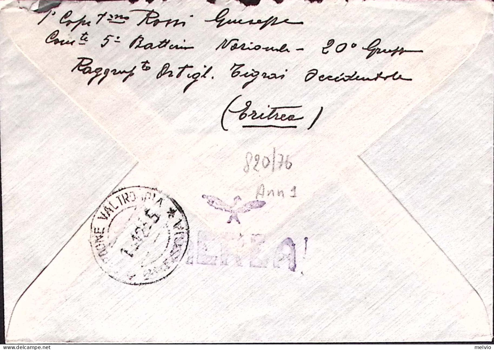 1935-Posta Militare N 15 C.2 (12.12) Su Busta Via Aerea Affrancata Eritrea - Erythrée