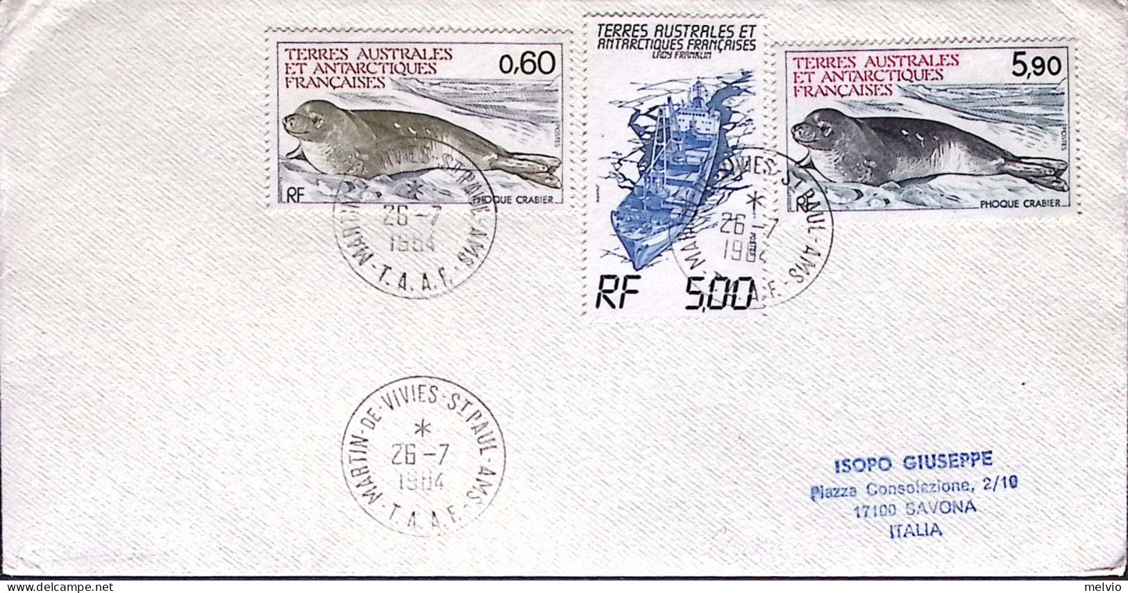 1962-TERRE ANTARTICHE ED AUSTRALI FRANCESI C.60 + F.5,90 E 5 Su Busta - Other & Unclassified