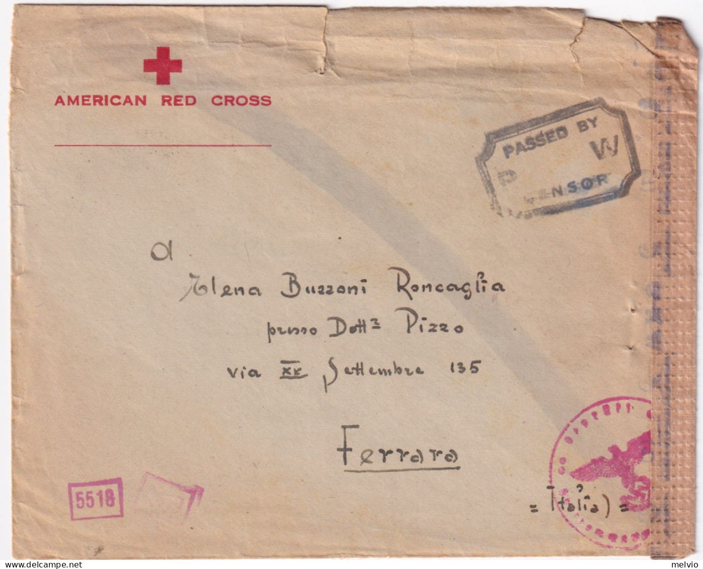 1944-OSPEDALE CAMPO 80 Manoscr. Al Verso Di Busta Intestata Croce Rossa American - Croix-Rouge