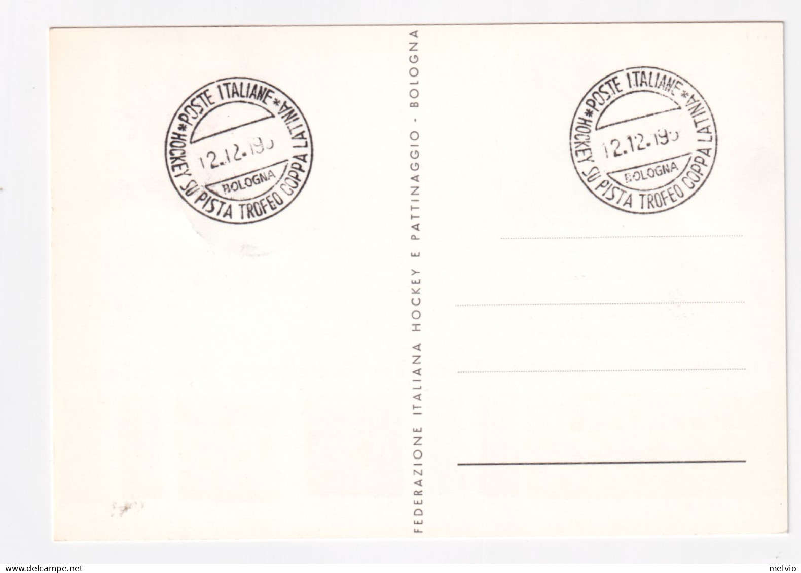 1957-BOLOGNA HOCKEY SU PISTA COPPA LATINA (12.12) Annullo Speciale Su Cartolina - 1946-60: Marcophilie
