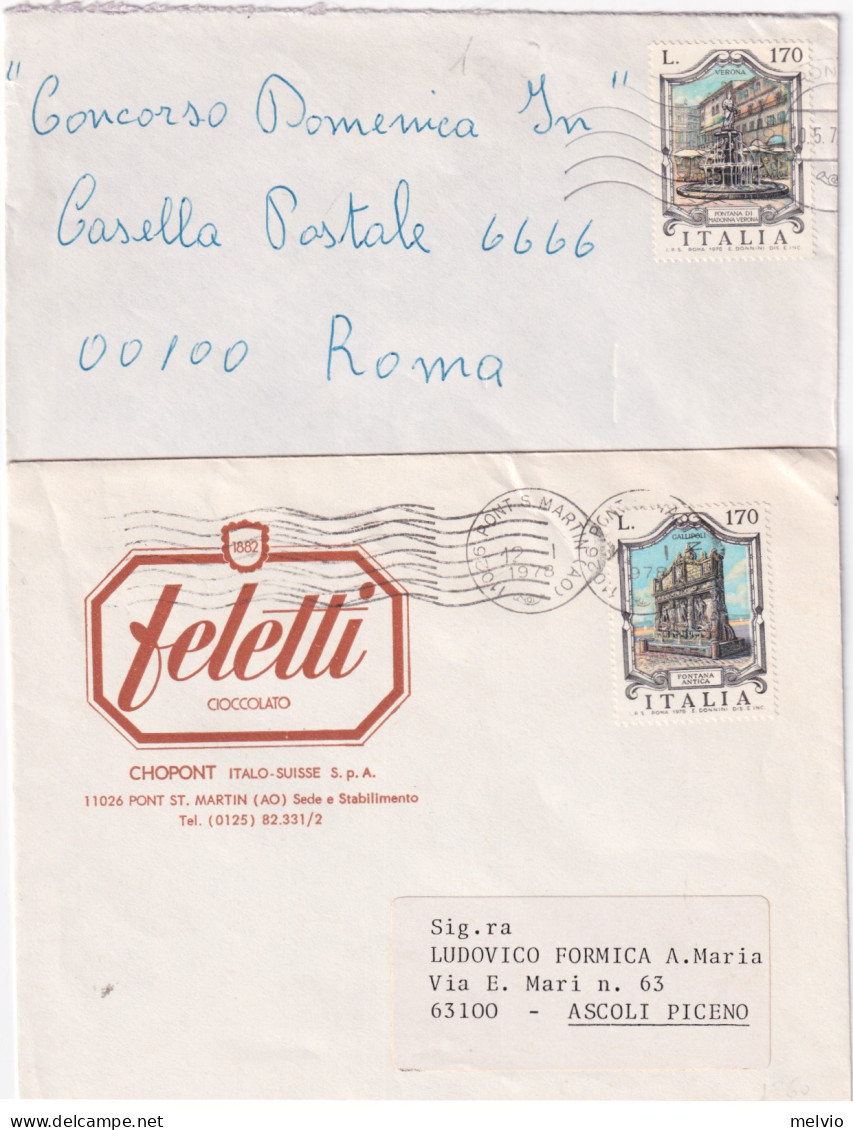 1978-FONTANE 4 EMISSIONE I Tre Valori (1360/2) Isolati Su 3 Buste - 1971-80: Marcophilie