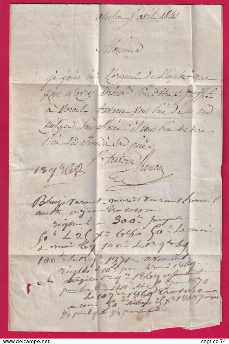 CURSIVE 14 RIOM ES MONTAGNE CAD TYPE 11 BORT CORREZE BOITE RURALE A APCHON POUR LA ROCHE CADILLAC REEXP TULLE LETTRE - 1801-1848: Vorläufer XIX