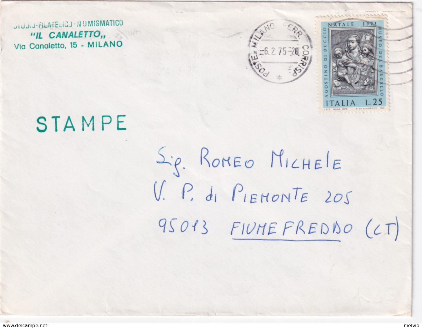 1975-NATALE '73 Lire 25 (1221) Isolato Su Stampe - 1971-80: Poststempel