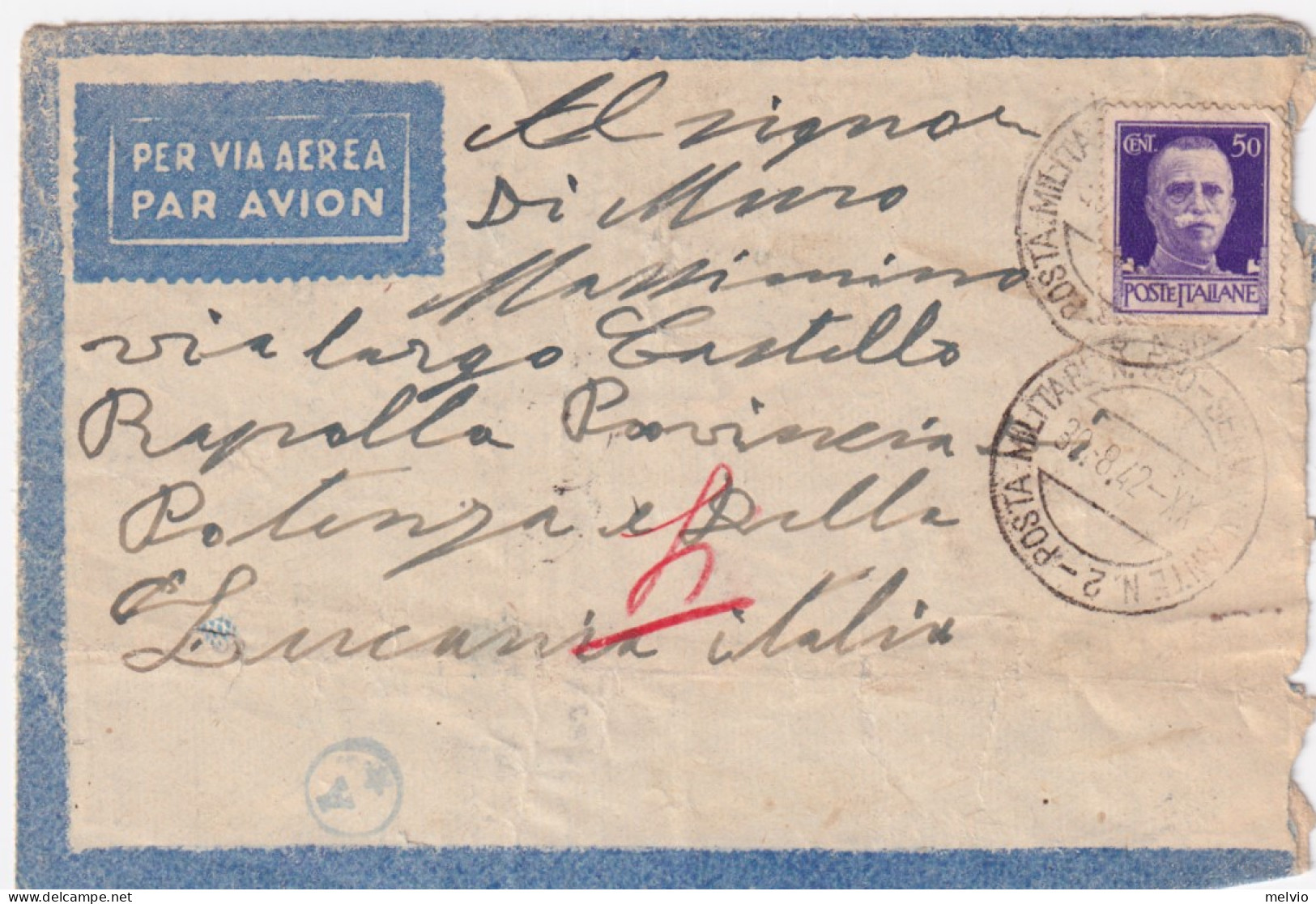 1942-Posta Militare N.550/SERVIZIO VOLANTE N 2 C.2 (30.8) Su Busta - Poststempel