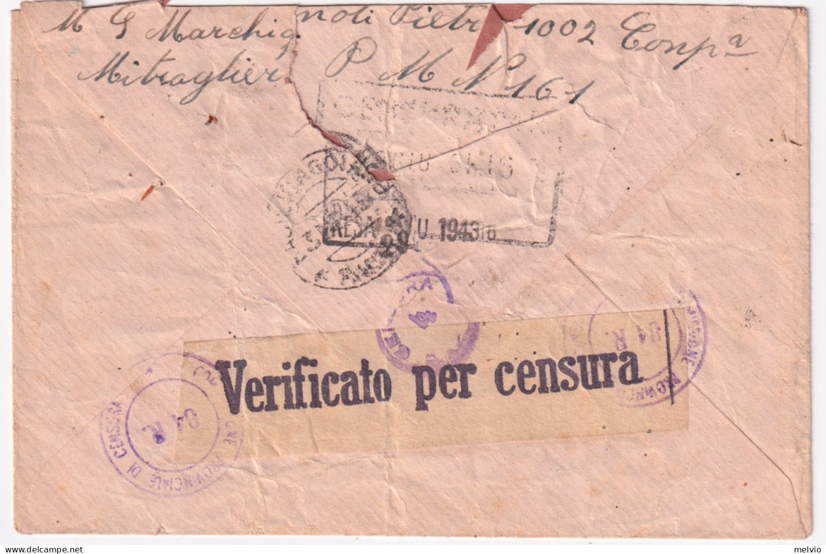 1943-Posta Militare/n. 161 C.2 (25.6) Su Busta - Marcophilie