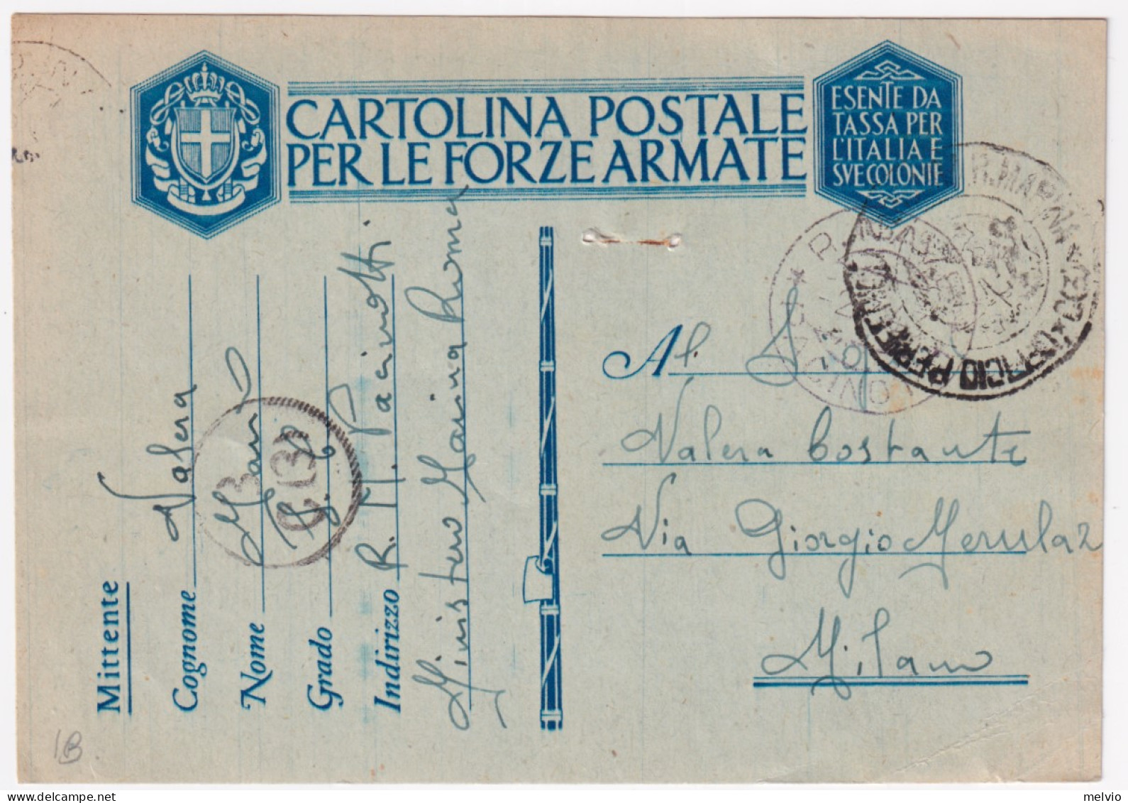 1943-R. NAVE/PACINOTTI (nave Appoggio Sommergibili) C.2 (2.7) Su Cartolina Franc - Marcophilie