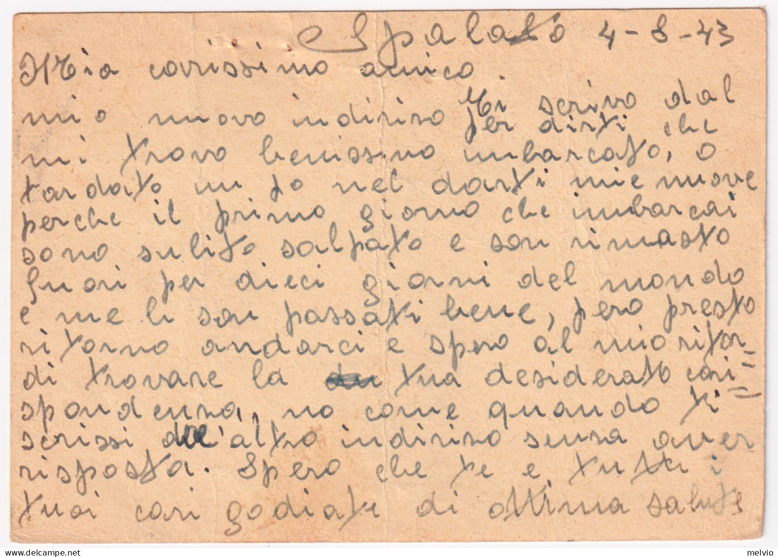1943-UFFICIO CENSURA R. MARINA/SPALATO Tondo Viola Su Cartolina Postale Vincerem - Poststempel