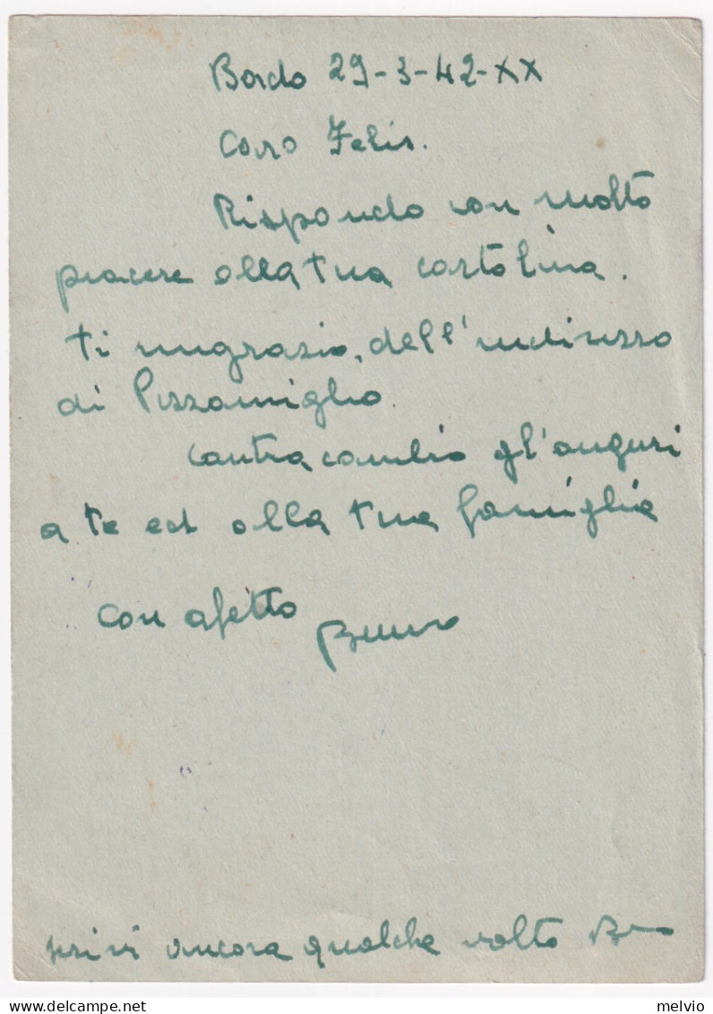1942-R.NAVE/DUCA D AOSTA C.2 Violaceo (31.3) Su Cartolina Franchigia - Marcophilia