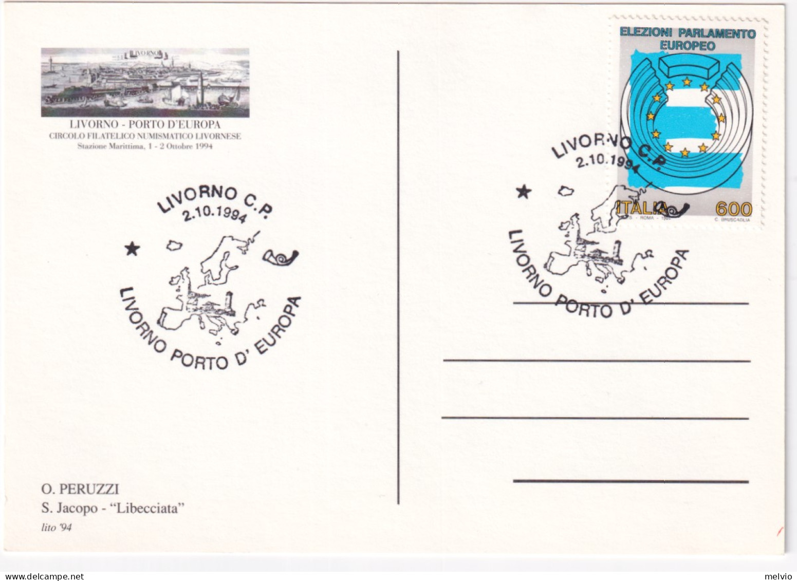 1994-LIVORNO PORTO D'EUROPA (2.10) Annullo Speciale Su Cartolina - 1991-00: Marcophilie