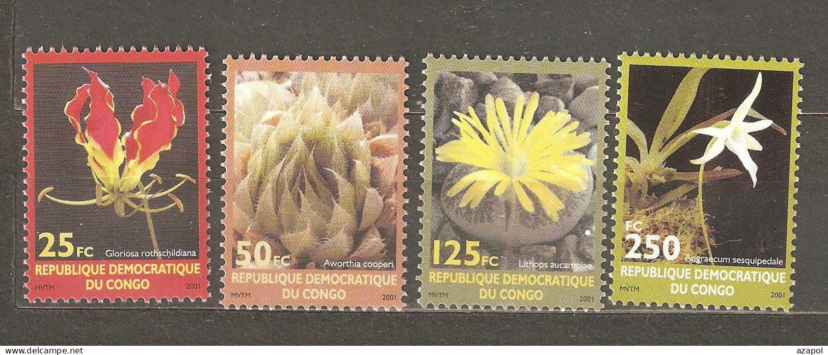 Congo: Full Set Of 4 Mint Stamps, Flowering Plants, 2002, Mi#1698-1701, MNH - Neufs