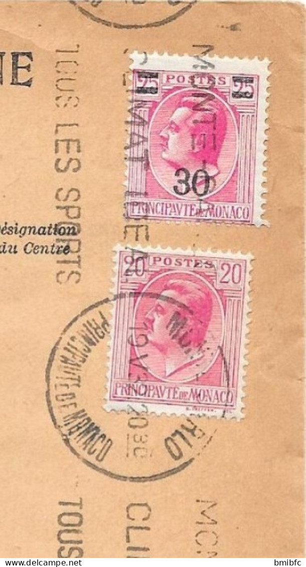 Principauté De Monaco  Sur Lettre  1932 - Briefe U. Dokumente