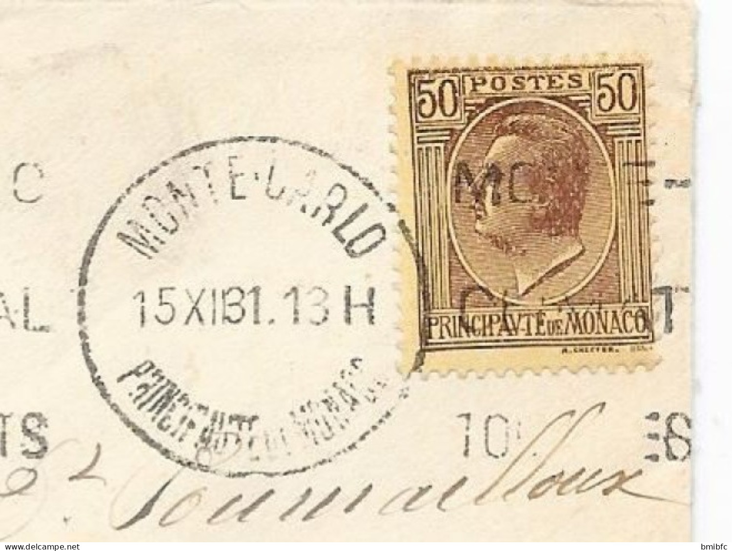 Principauté De Monaco  Sur Lettre  1931 - Lettres & Documents