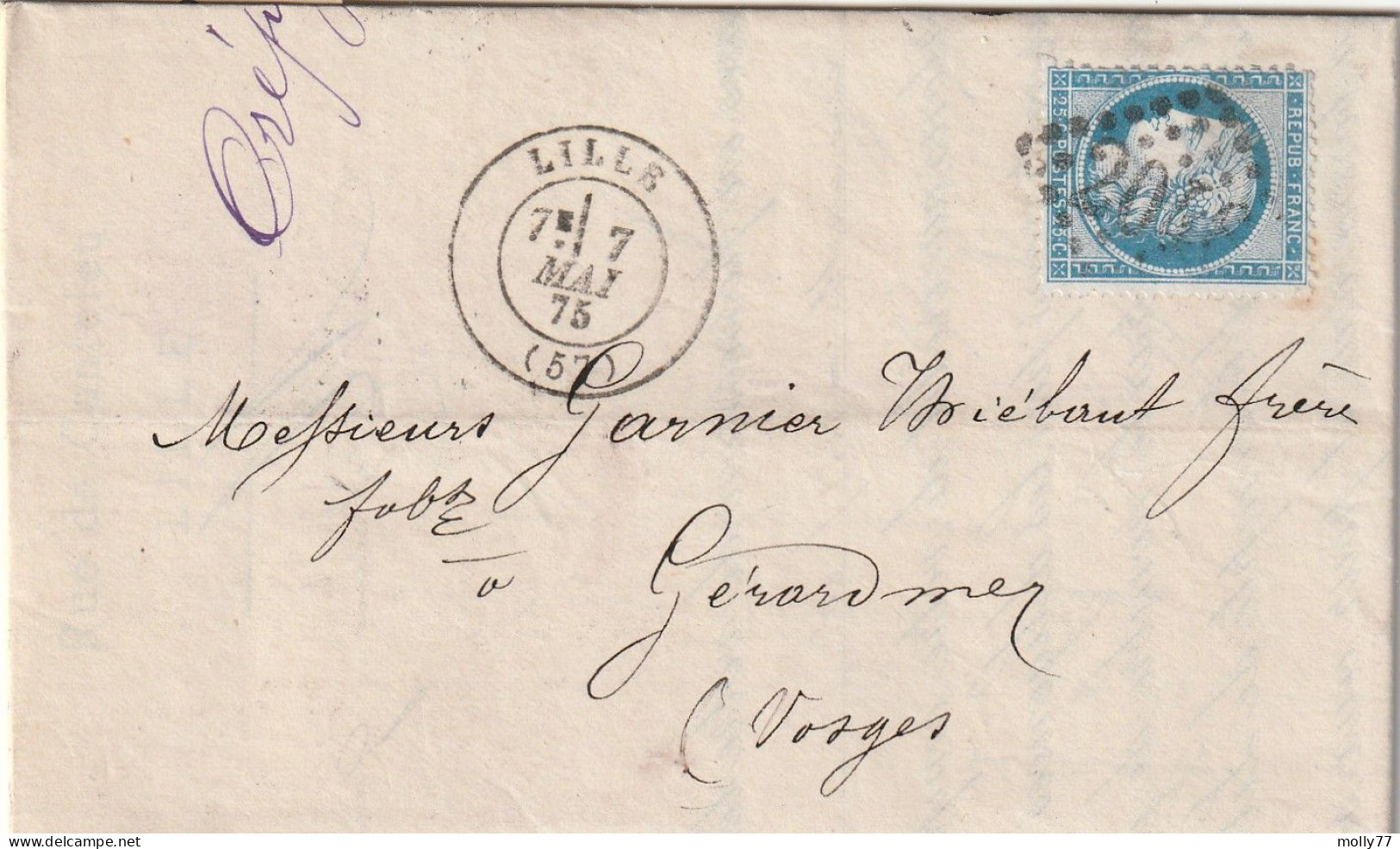 Lettre De Lille à Gérardmer LAC - 1849-1876: Période Classique