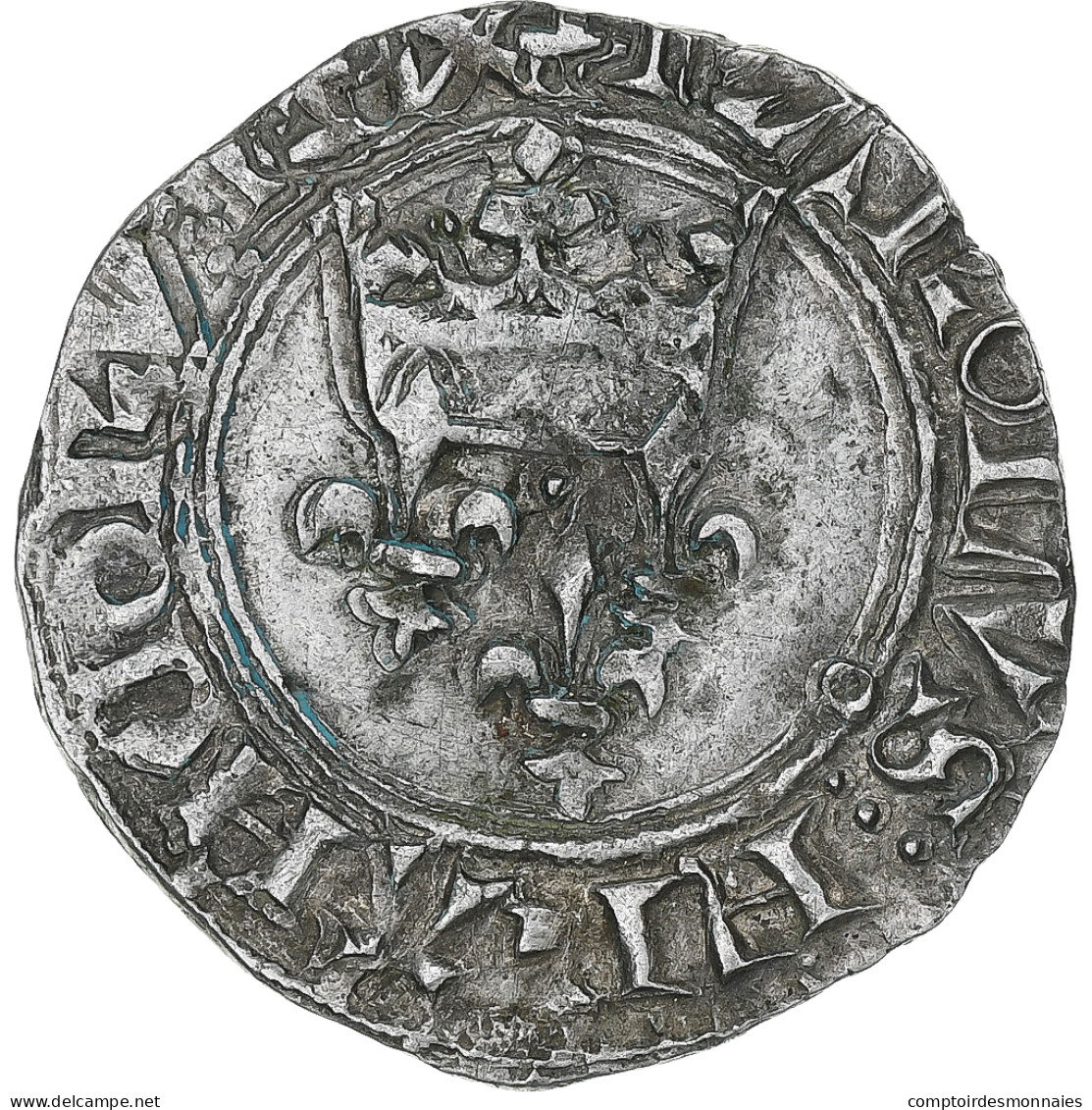 France, Charles VI, Florette, 1417-1422, Angers, Billon, TTB, Duplessy:387 - 1380-1422 Karel VI De Waanzinnige