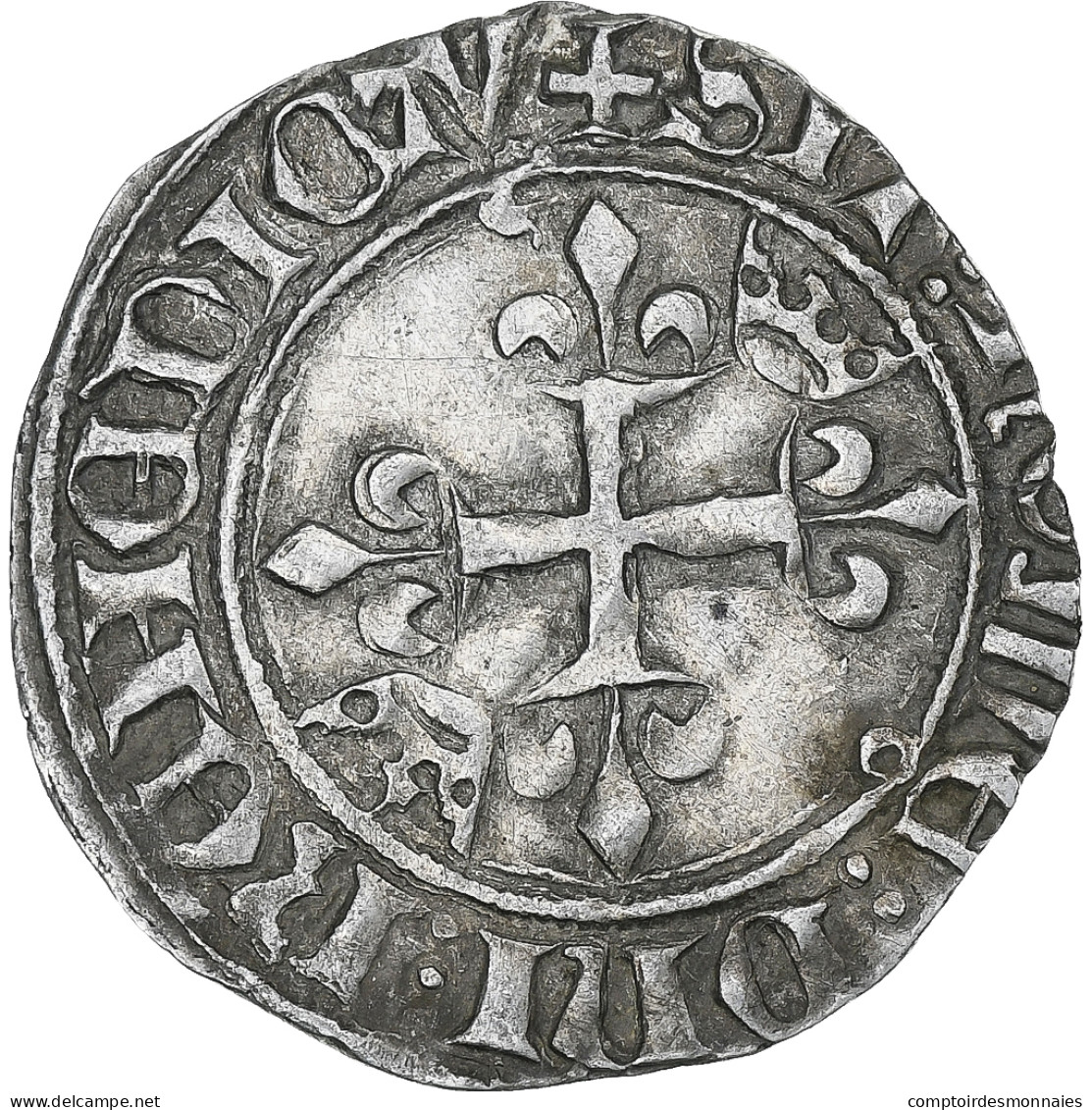 France, Charles VI, Florette, 1417-1422, Angers, Billon, TTB, Duplessy:387 - 1380-1422 Karel VI De Waanzinnige