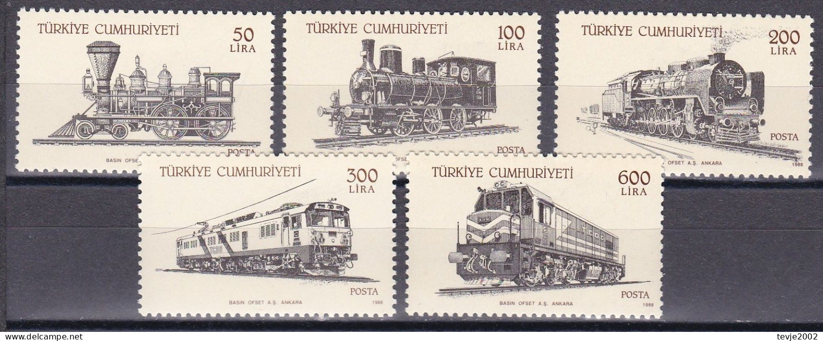 Türkei 1988 - Mi.Nr. 2814 - 2818 - Postfrisch MNH - Eisenbahn Railways Lokomotiven Locomotives - Trains