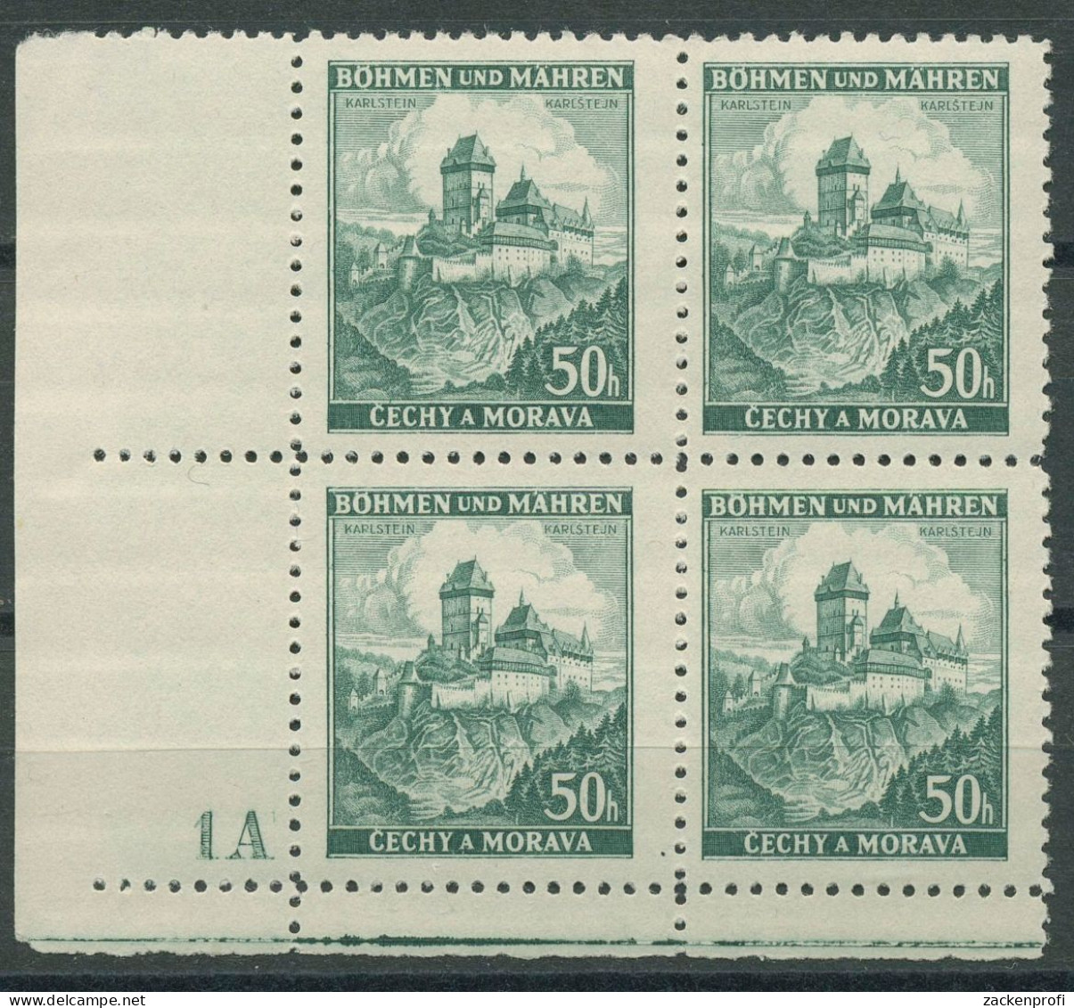 Böhmen & Mähren 1939 Eckrand-4er-Block 50er-Bogen 26 Pl.-Nr. 1A Postfrisch - Neufs