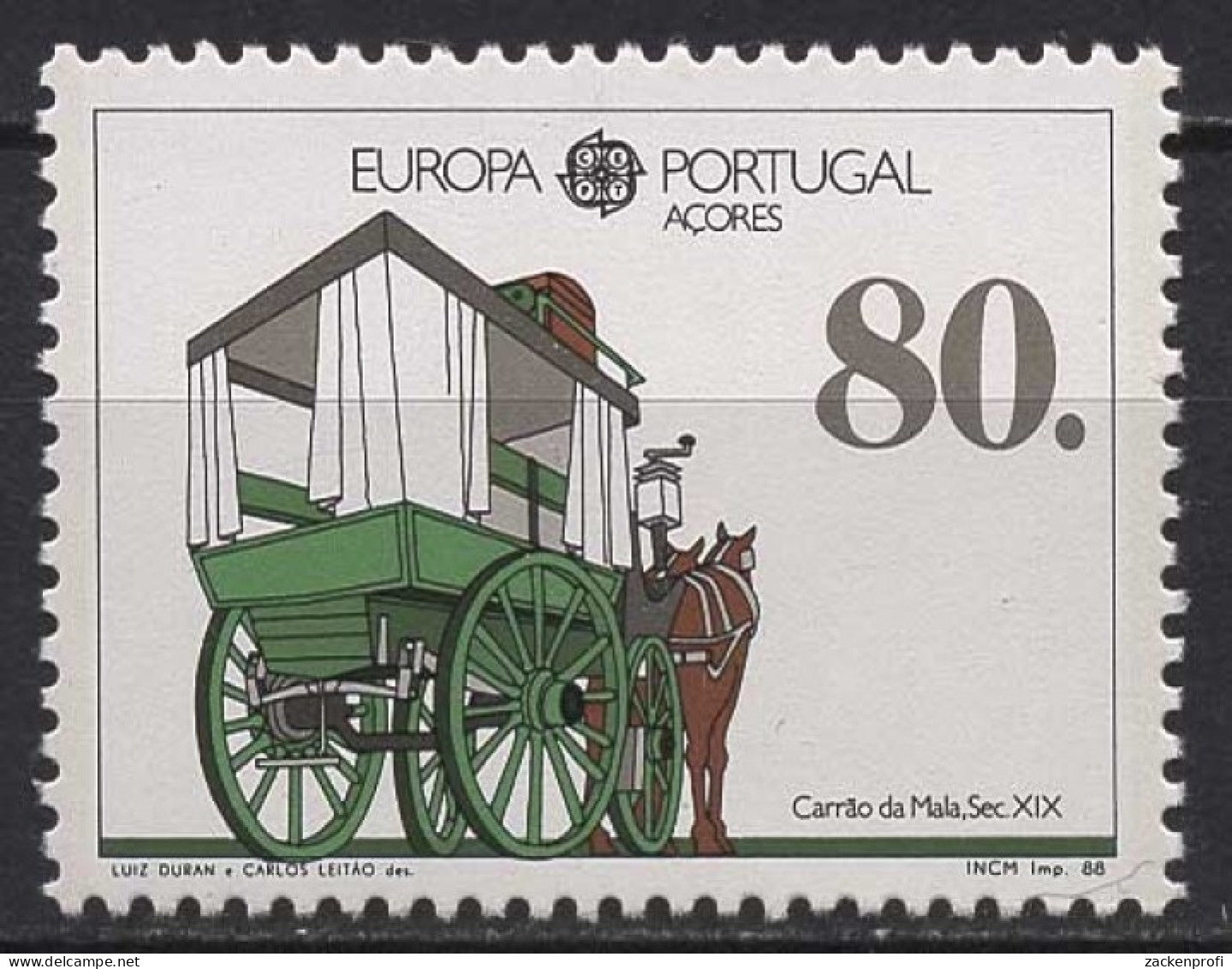 Portugal - Azoren 1988 Europa CEPT Transportmittel Pferdebus 390 A Postfrisch - Açores