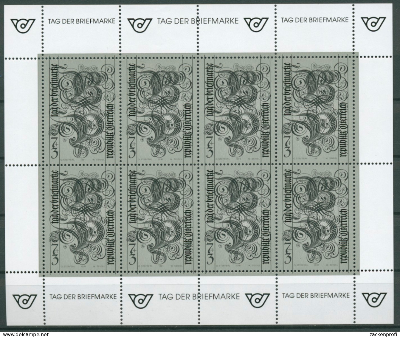 Österreich 1991 Tag Der Briefmarke Schwarzdruck 2032 K S Postfrisch (C14725) - Blocks & Kleinbögen