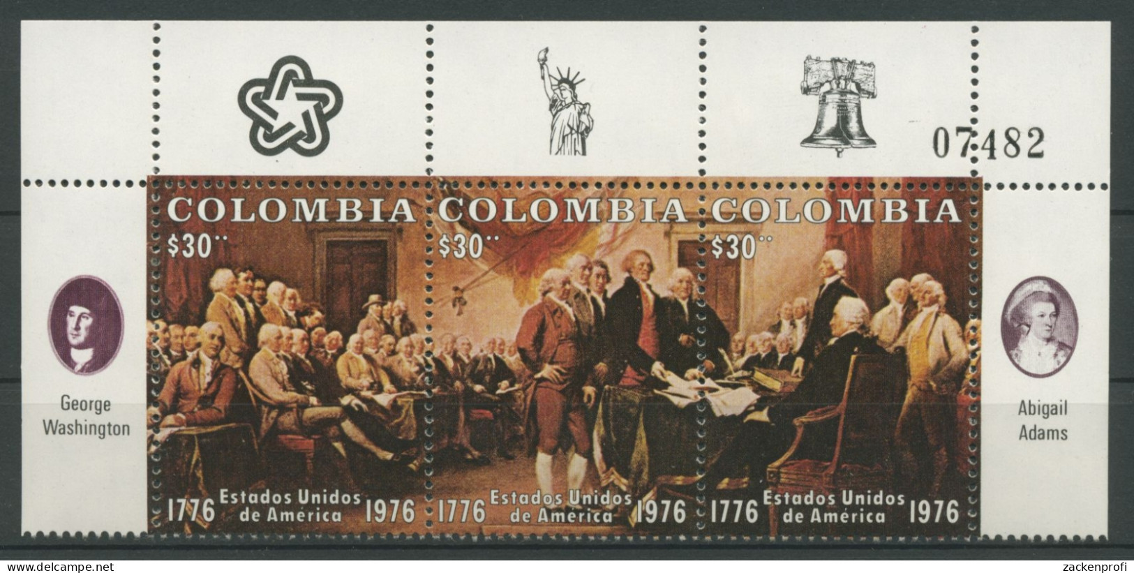 Kolumbien 1976 Unabhängigkeitserklärung USA1317/19 ZD Ecke Postfrisch (C22719) - Colombie