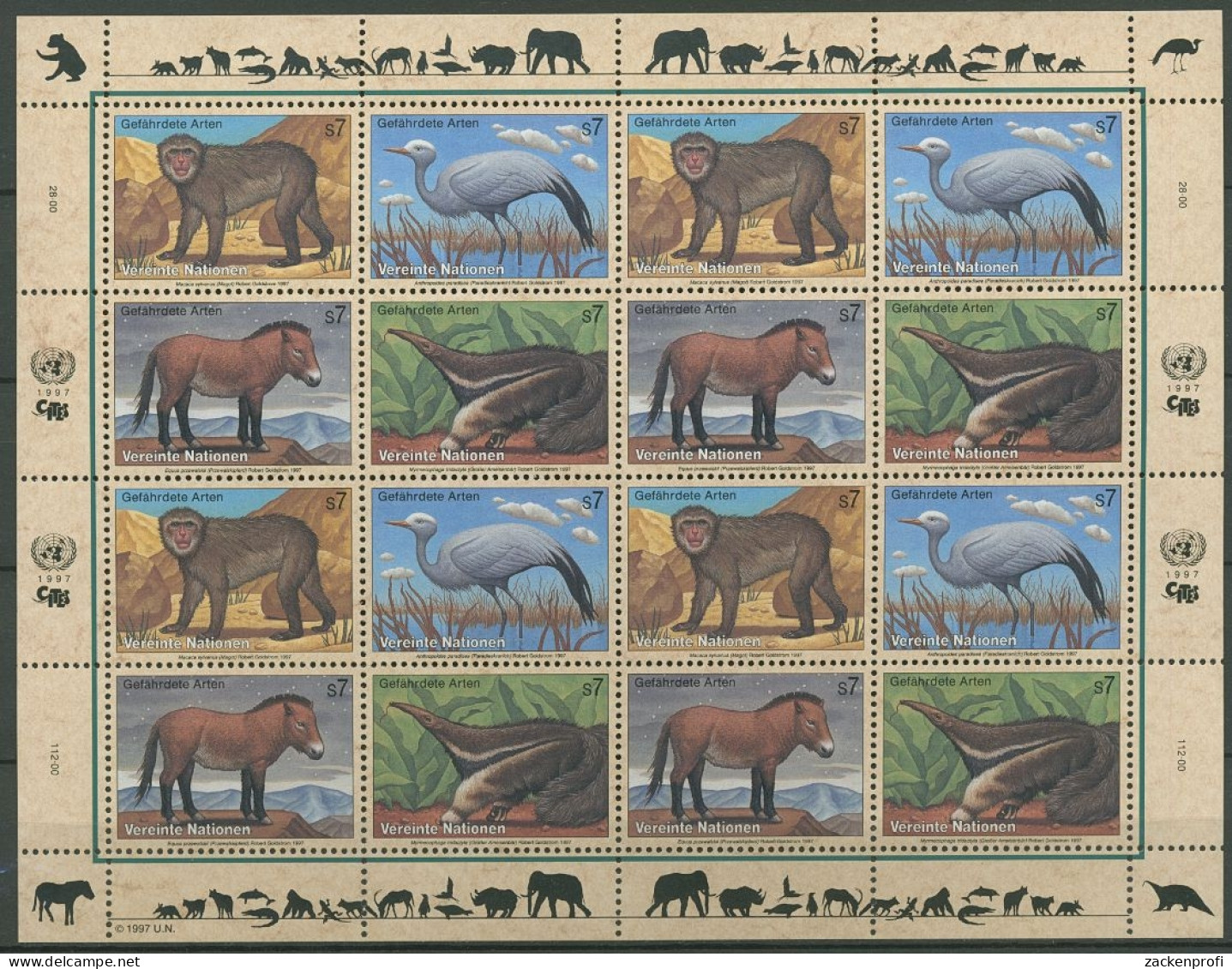 UNO Wien 1997 Gefährdete Arten: Tiere 222/25 ZD-Bogen Postfrisch (C14190) - Blocs-feuillets