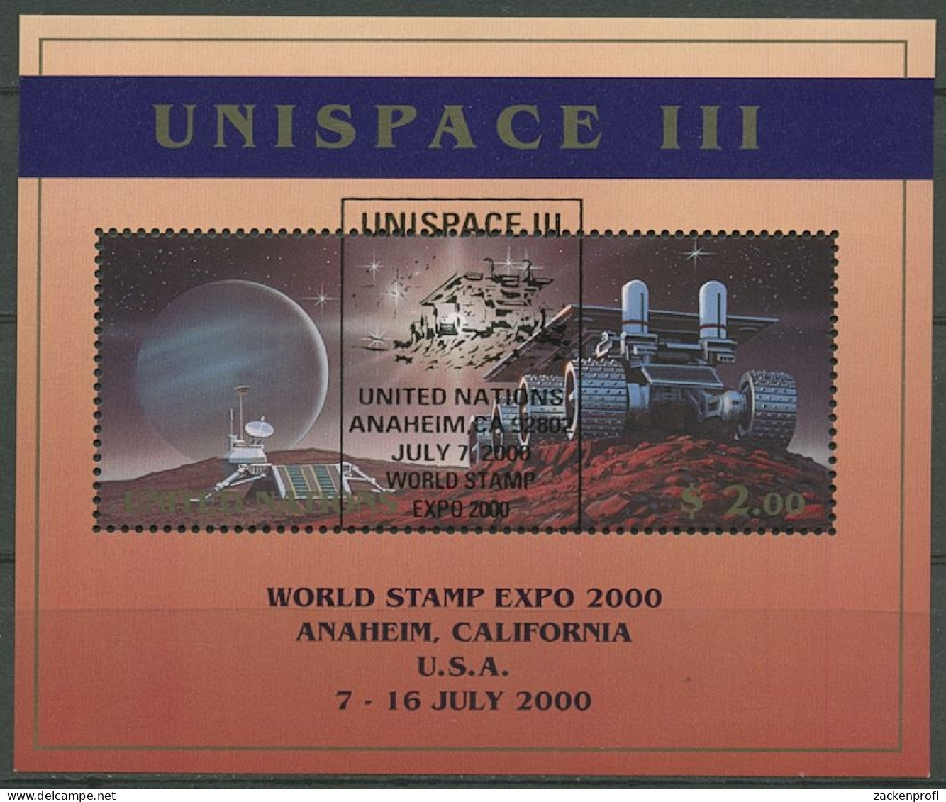 UNO New York 1999 Aufdruck WORLD STAMP EXPO 2000 Block 16 I Gestempelt (C13652) - ONU
