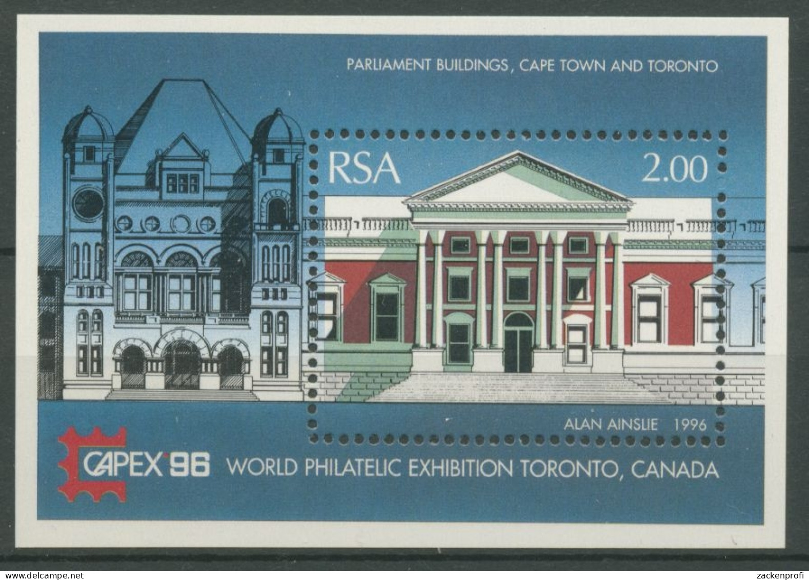 Südafrika 1996 CAPEX Parlamentsgebäude Toronto Block 44 Postfrisch (C24959) - Blokken & Velletjes